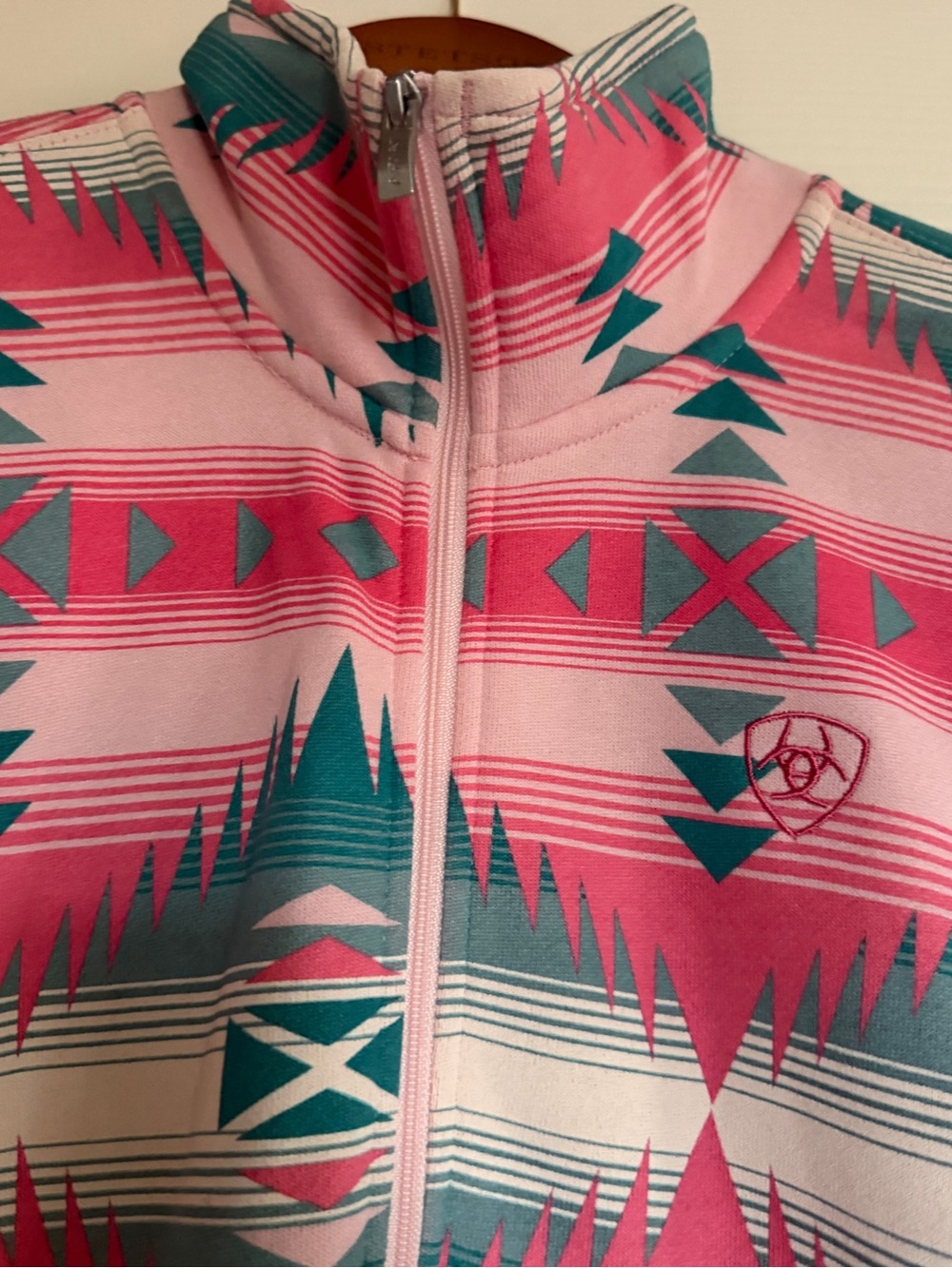 Ariat Pink & Teal Full-Zip Geometric Ladies Performance Hoodie